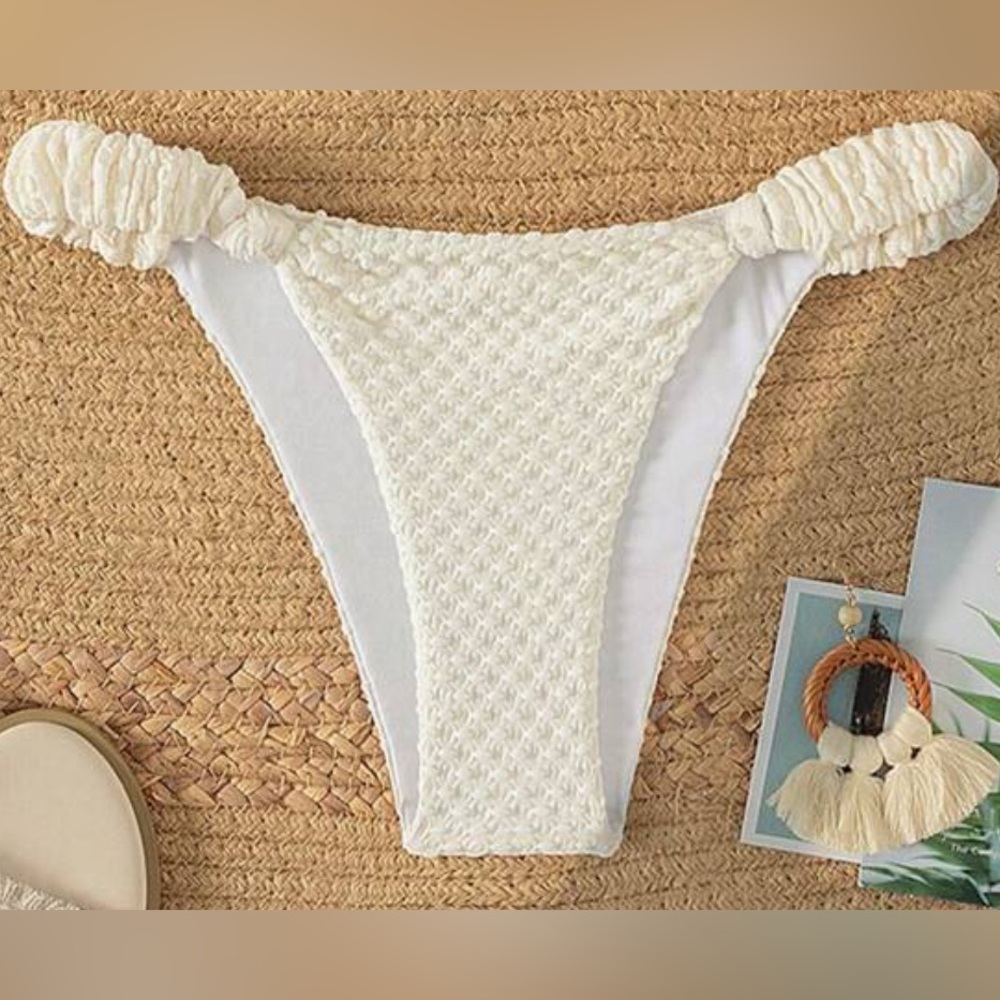 SHEIN. Size S. Cream Ruched Bikini Bottom. Never worn.